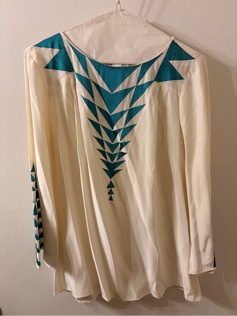 Parker Cream Tunic with Teal Geometric Inlay
